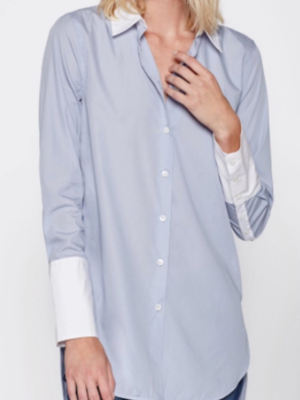 Equipment femme blue white Arlette long sleeve button down top size XS